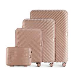 Un set de valize din policarbonat, în dungi, roz pudră, 56-3P-84K-77, Fotografie 1