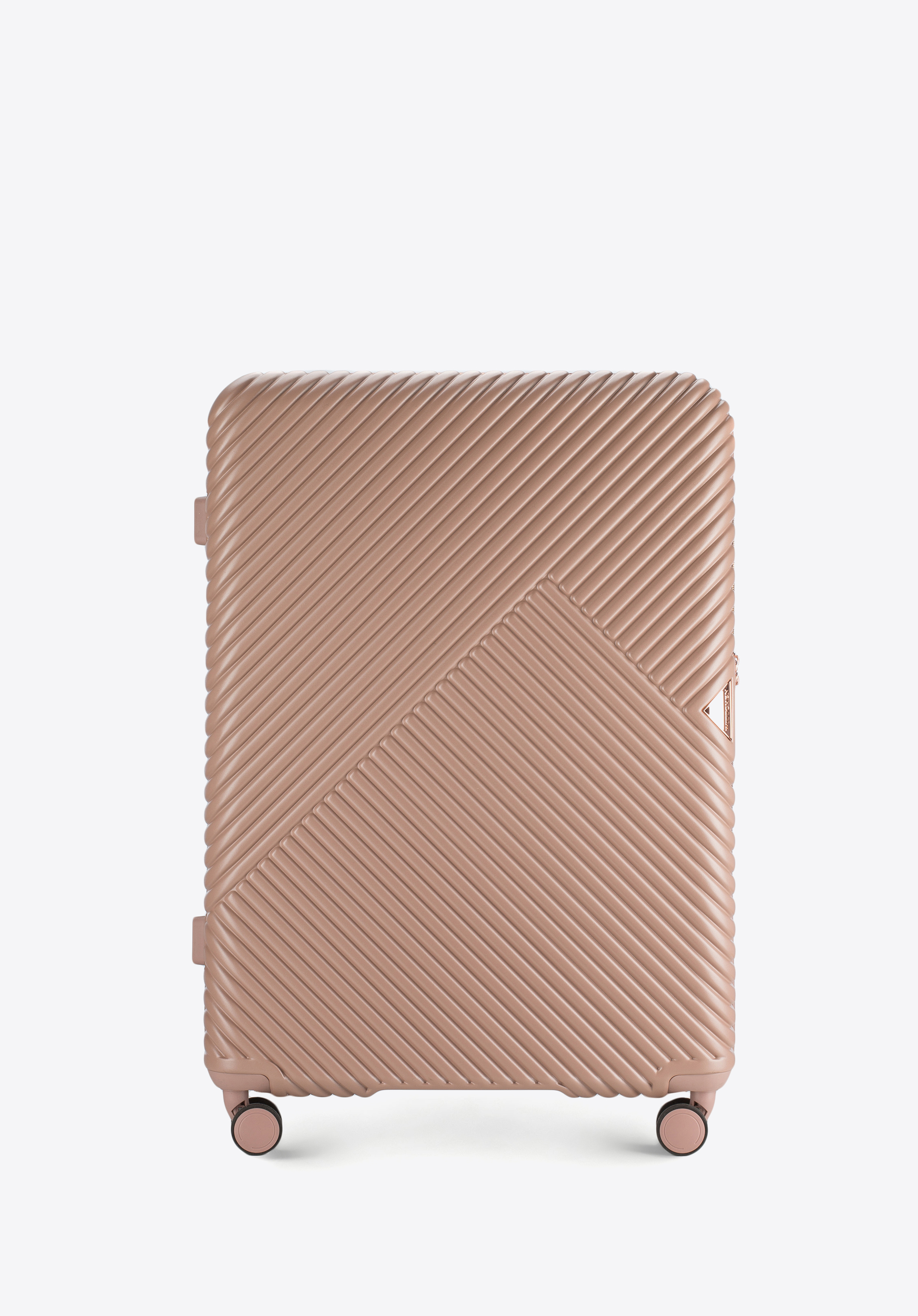 Valiză mare din policarbonat și geantă cosmetică cu design în dungi, roz pudră, 56-3P-843-77K, Fotografie 1