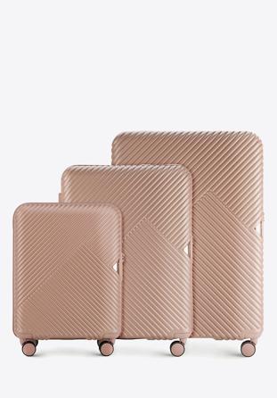 Un set de valize din policarbonat cu dungi, roz pudră, 56-3P-84S-77, Fotografie 1