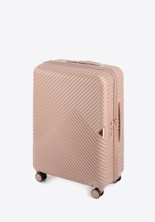 Un set de valize din policarbonat cu dungi, roz pudră, 56-3P-84S-77, Fotografie 1