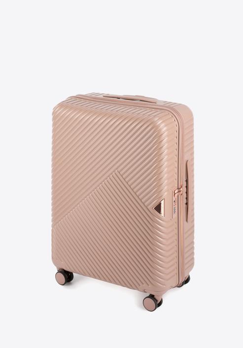 Un set de valize din policarbonat, în dungi, roz pudră, 56-3P-84K-77, Fotografie 5