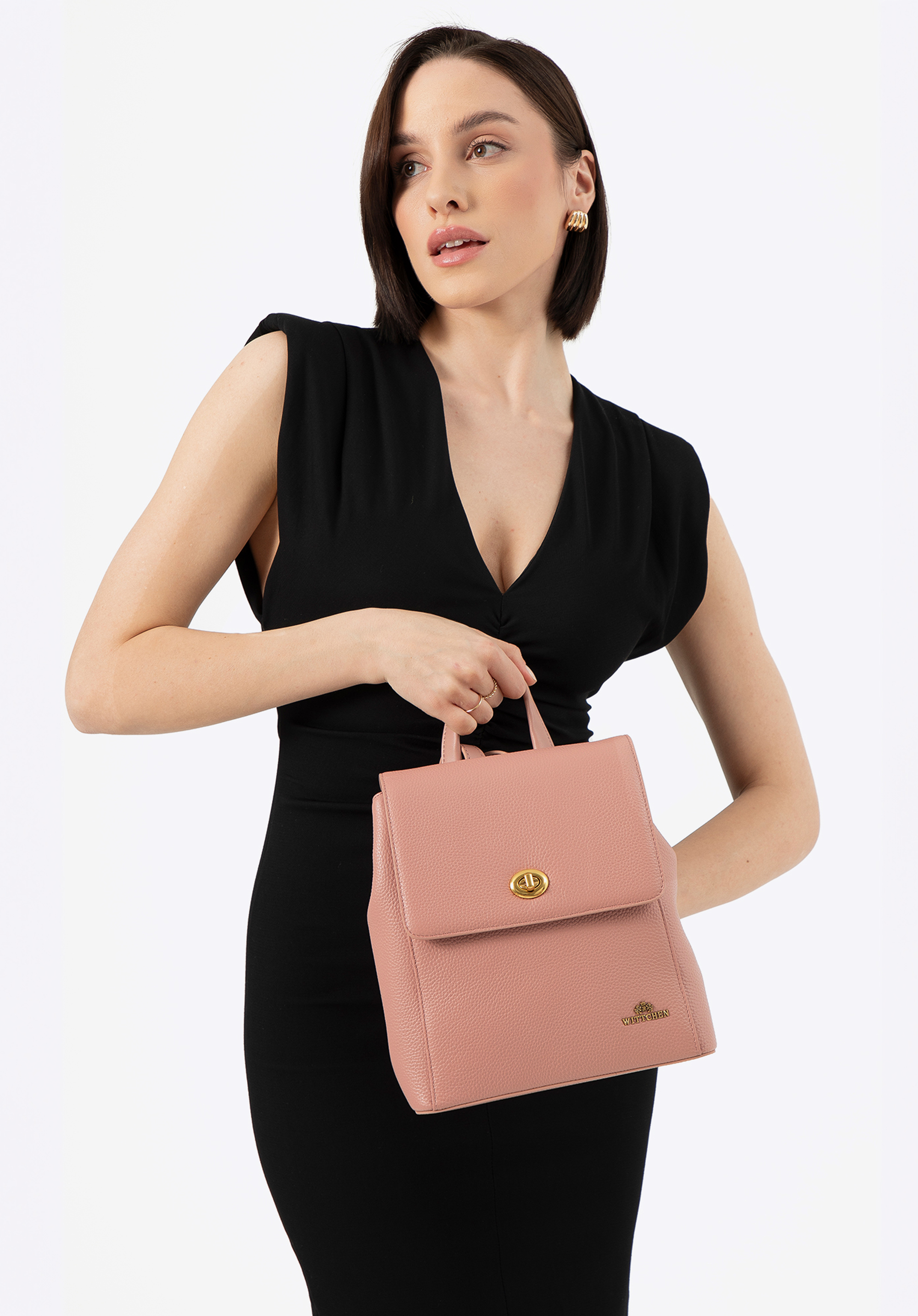 Rucsac de damă din piele cu clapă, roz, 100-4E-225-P, Fotografie 1