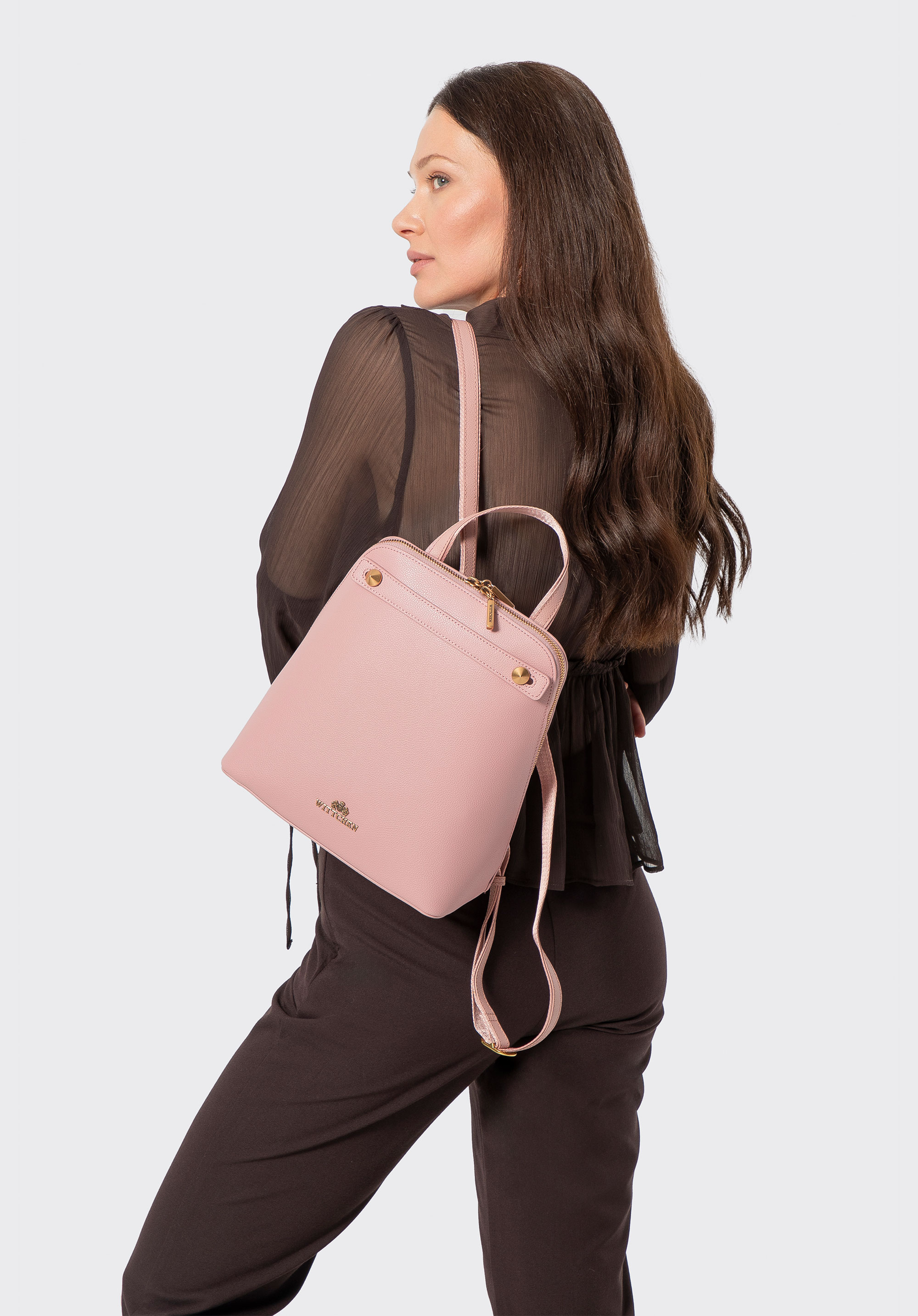 Rucsac trapez din piele pentru femei, roz, 100-4E-600-P, Fotografie 1