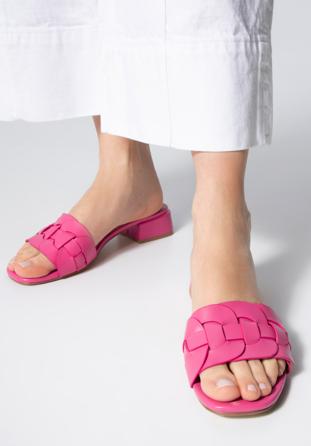 Sandale împletite cu toc mic, roz, 98-DP-201-P-40, Fotografie 1