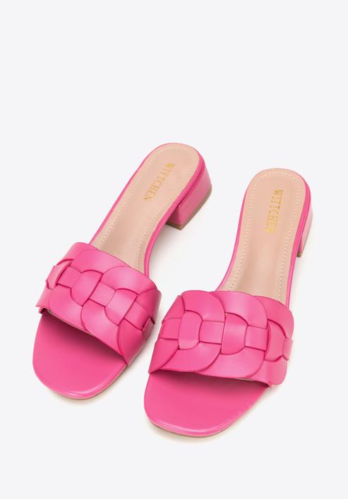 Sandale împletite cu toc mic, roz, 98-DP-201-0-38, Fotografie 2