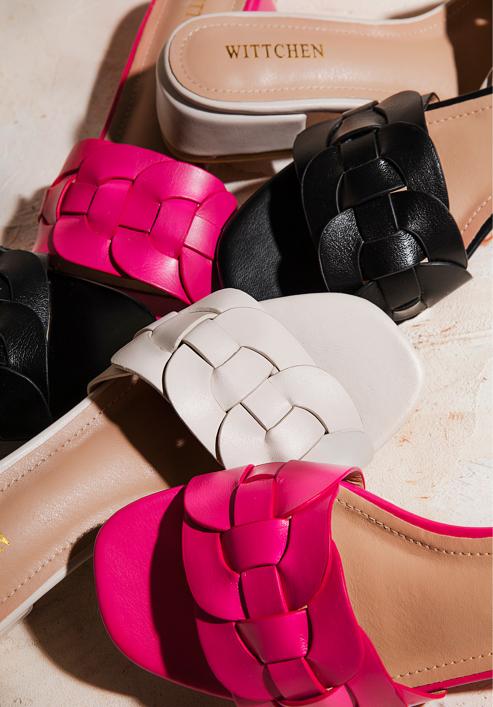 Sandale împletite cu toc mic, roz, 98-DP-201-1-37, Fotografie 38