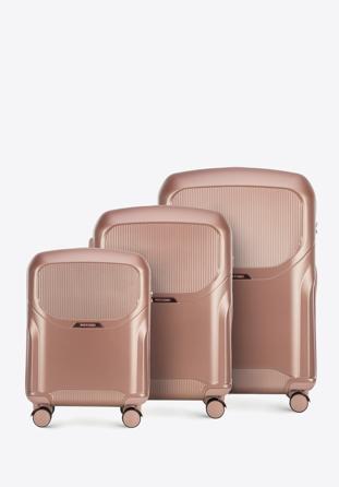 Set de valize din policarbonat cu fermoar roz-auriu