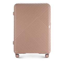 Большой чемодан из поликарбоната в полоску, розовый пудровый, 56-3P-843-77, Фотография 1