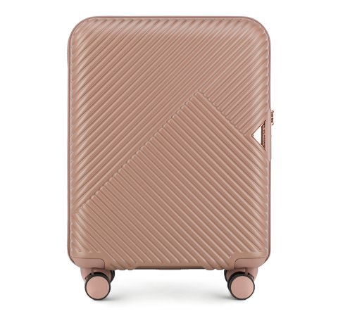 Ручной чемодан из поликарбоната в полоску, розовый пудровый, 56-3P-841-10, Фотография 1