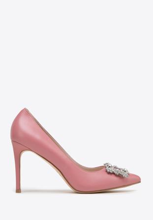 Dekoratív csatos bőr tűsarkú cipő, rózsaszín, 98-D-950-P-39, Fénykép 1