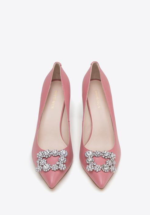 Dekoratív csatos bőr tűsarkú cipő, rózsaszín, 98-D-950-9-35, Fénykép 3