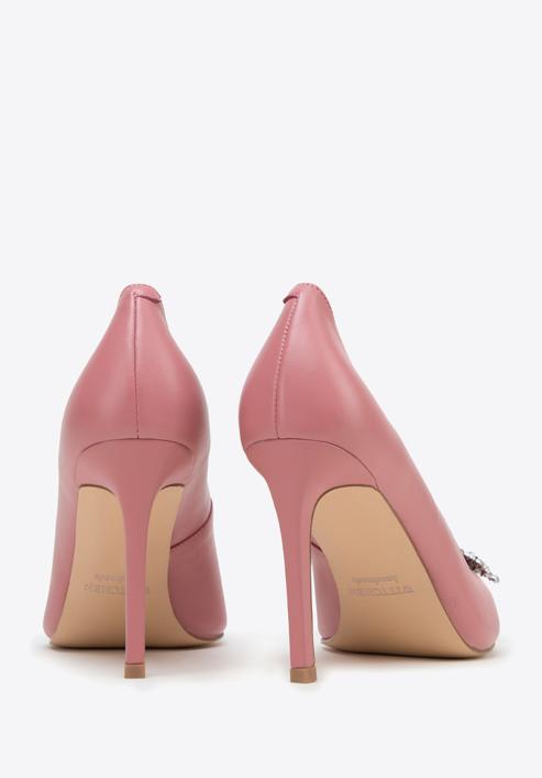 Dekoratív csatos bőr tűsarkú cipő, rózsaszín, 98-D-950-9-35, Fénykép 4