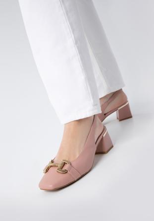 Dombornyomott csatos bőr magassarkú cipő, rózsaszín, 98-D-966-P-38, Fénykép 1