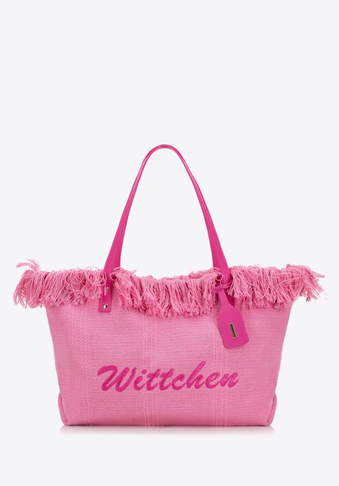 Fonott szabású shopper táska nagyméretű bojtokkal, rózsaszín, 98-4Y-400-1, Fénykép 1