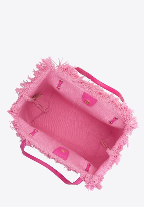 Fonott szabású shopper táska nagyméretű bojtokkal, rózsaszín, 98-4Y-400-1, Fénykép 3
