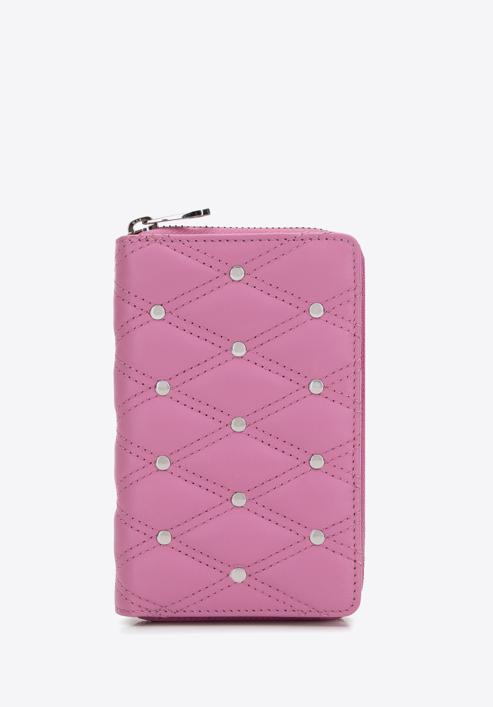 Közepes méretű dekoratív szegecsekkel díszített steppelt női steppelt bőr pénztárca, rózsaszín, 14-1-938-P, Fénykép 2