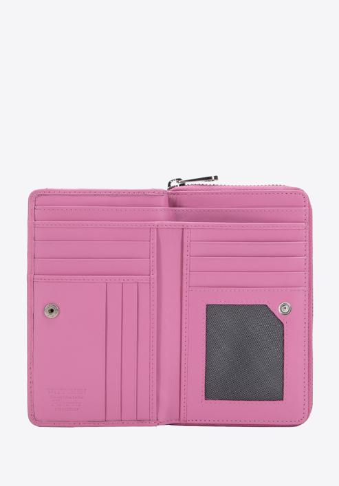 Közepes méretű dekoratív szegecsekkel díszített steppelt női steppelt bőr pénztárca, rózsaszín, 14-1-938-P, Fénykép 3