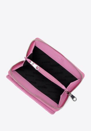Közepes méretű dekoratív szegecsekkel díszített steppelt női steppelt bőr pénztárca, rózsaszín, 14-1-938-P, Fénykép 1