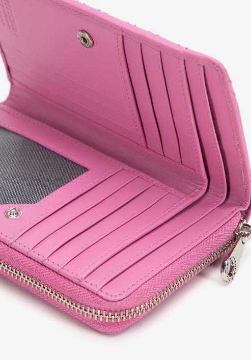 Közepes méretű dekoratív szegecsekkel díszített steppelt női steppelt bőr pénztárca, rózsaszín, 14-1-938-P, Fénykép 6