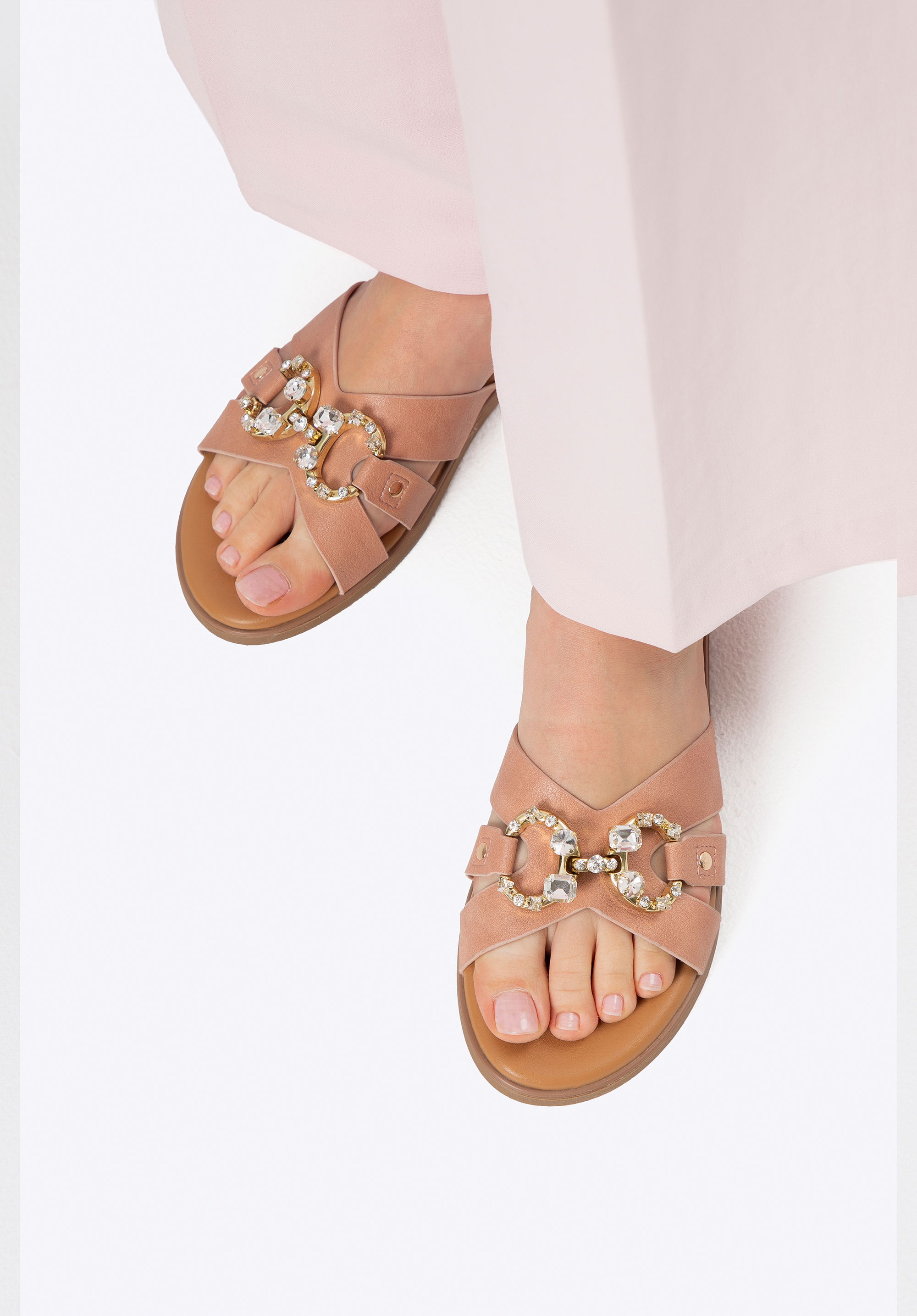 Lapos sarkú női papucs díszcsattal, rózsaszín, 100-DP-205-P-39, Fénykép 1