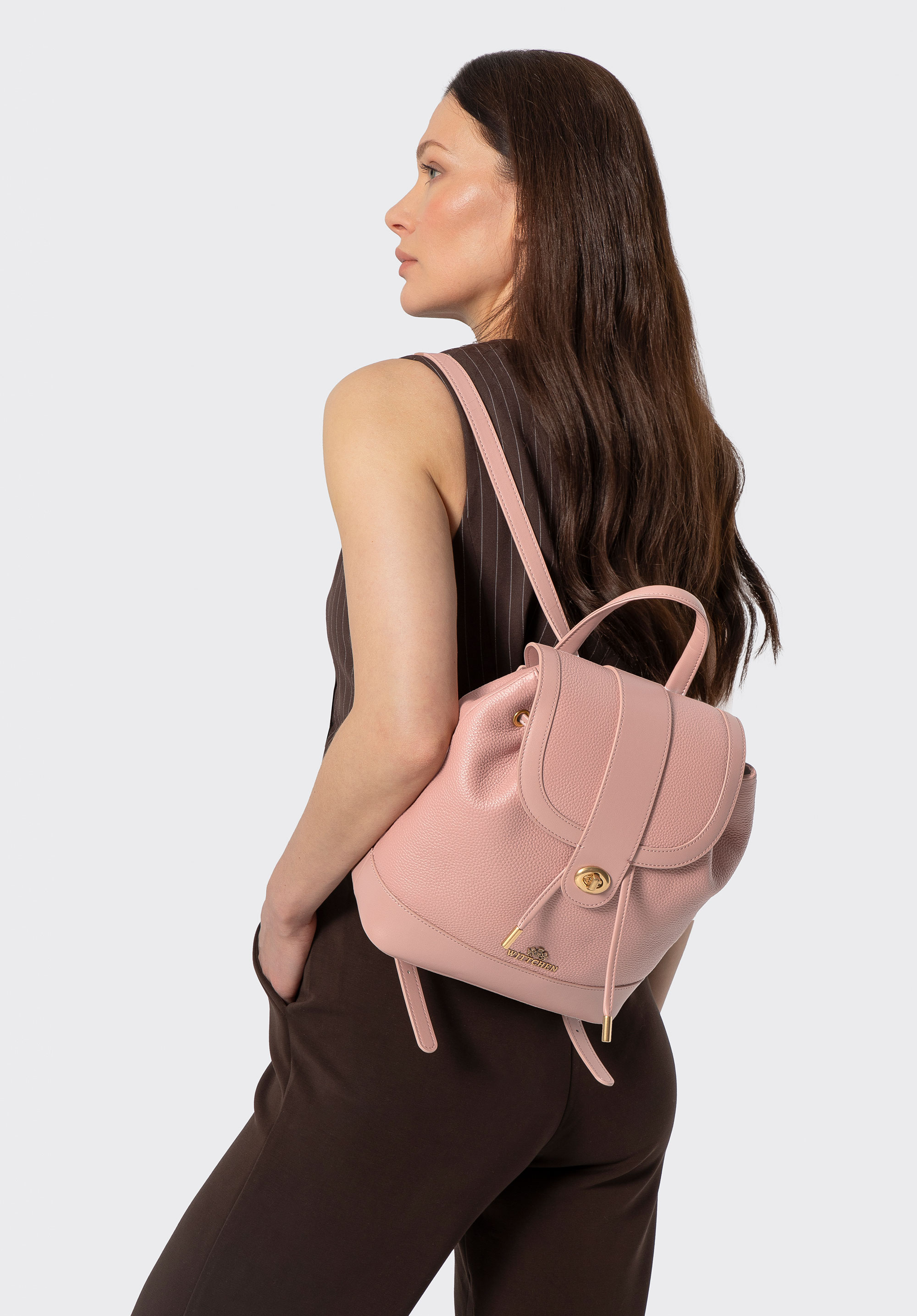 Női bőr hátizsák húzózsinórral, rózsaszín, 100-4E-224-P, Fénykép 1