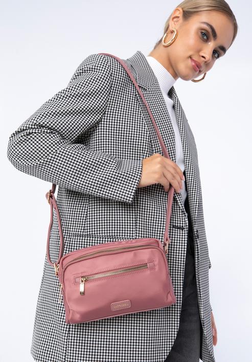 Női nylon és műbőr crossbody táska, rózsaszín, 97-4Y-103-1, Fénykép 16