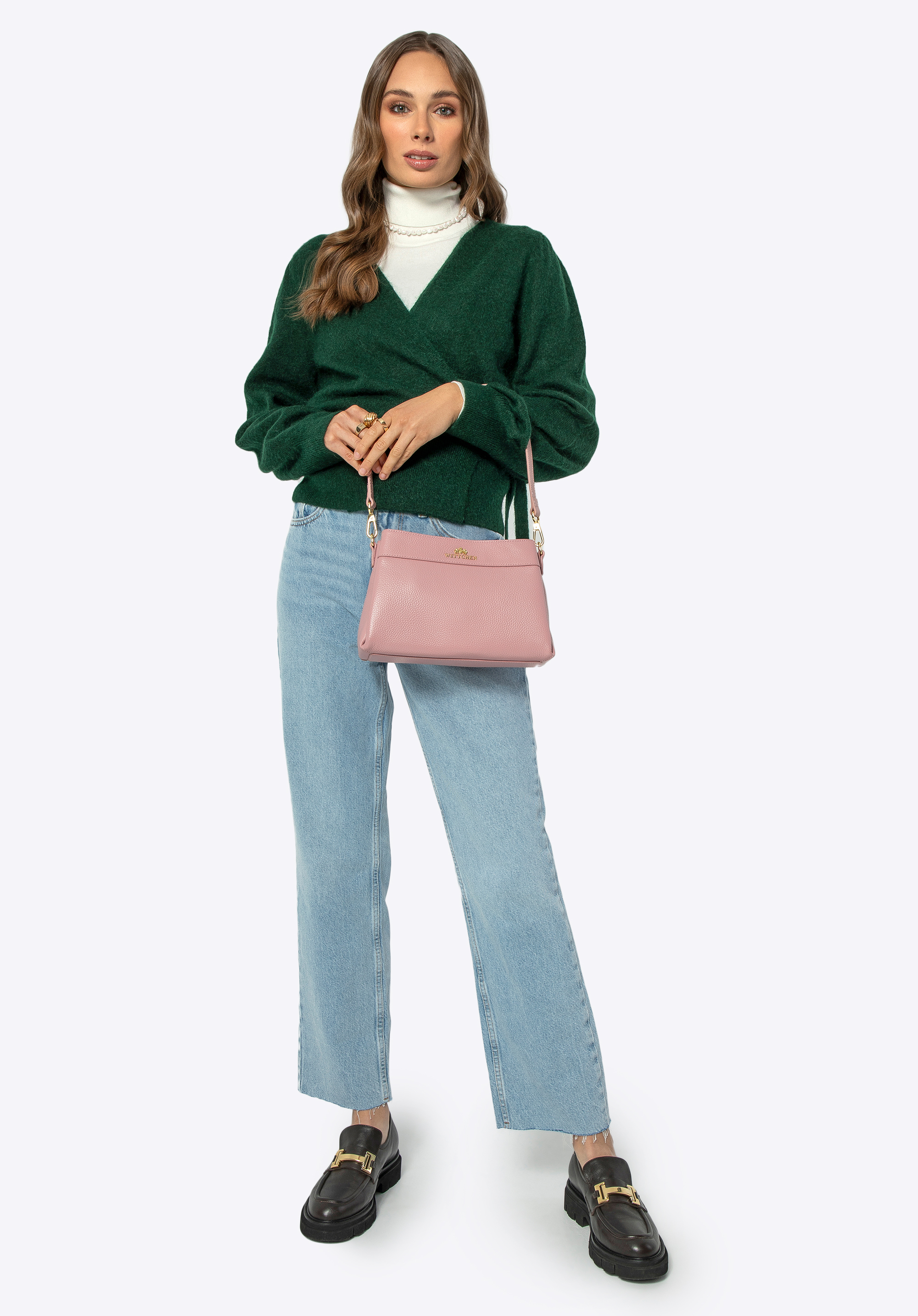 Női bőr crossbody táska, rózsaszín, 99-4E-622-P, Fénykép 1