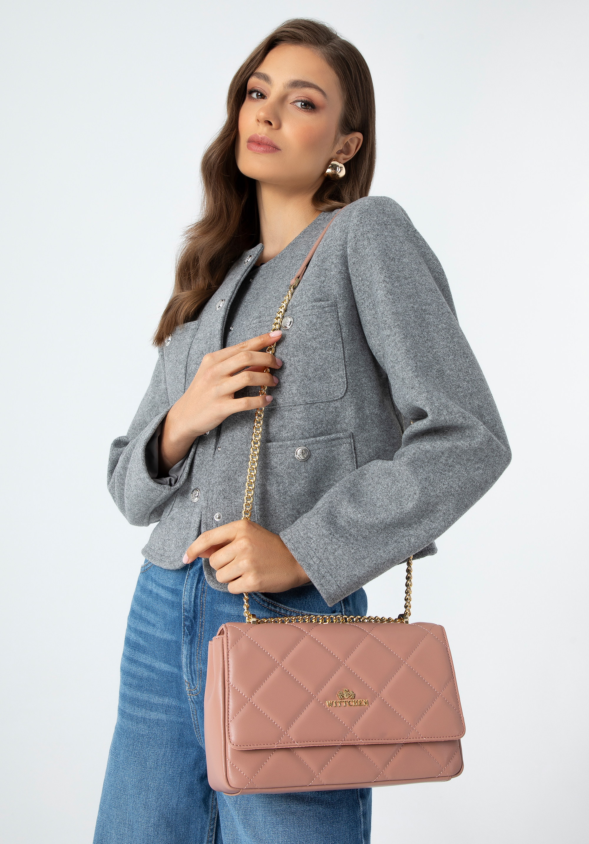 Női steppelt bőr crossbody táska, rózsaszín, 99-4E-603-P, Fénykép 1
