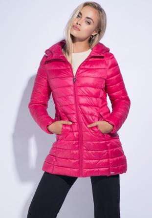 Női steppelt kapucnis hosszú kabát, rózsaszín, 95-9N-100-P-XL, Fénykép 1