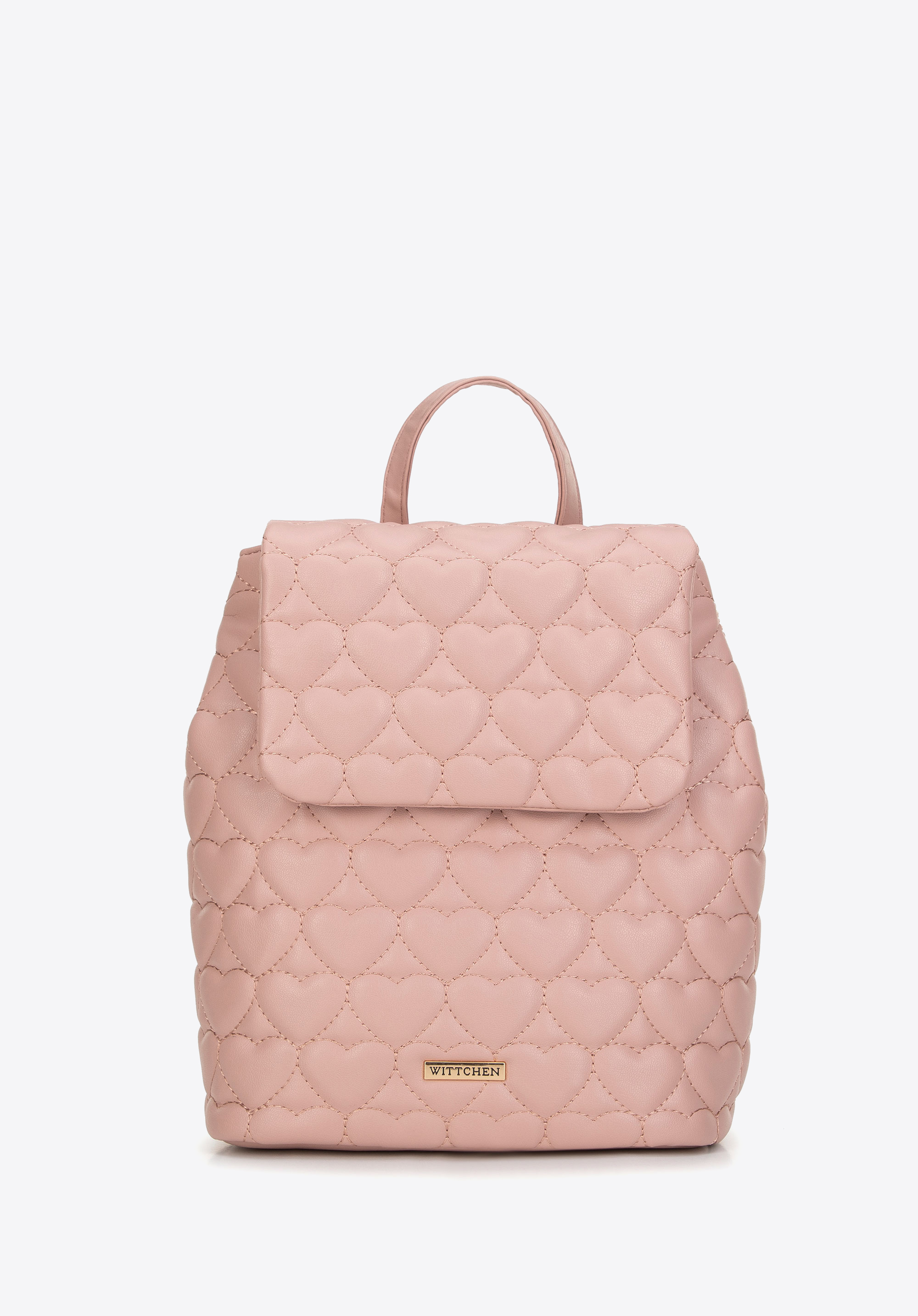 Szív alakú steppelt öko-bőr hátizsák, rózsaszín, 99-4Y-403-P, Fénykép 1