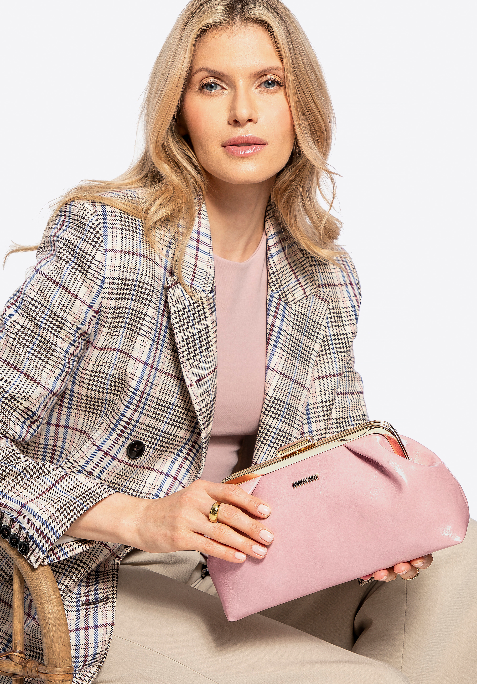 Női ökobőr crossbody táska csattal, rózsaszín, 100-4Y-226-9, Fénykép 1