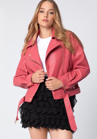 Dámská bunda z ekologické kůže s páskem, růžová, 97-9P-104-P-XL, Obrázek 1