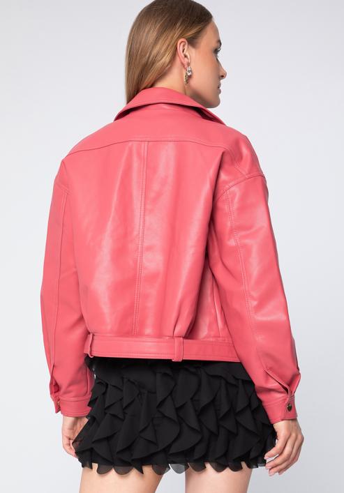 Dámská bunda z ekologické kůže s páskem, růžová, 97-9P-104-4-XL, Obrázek 4