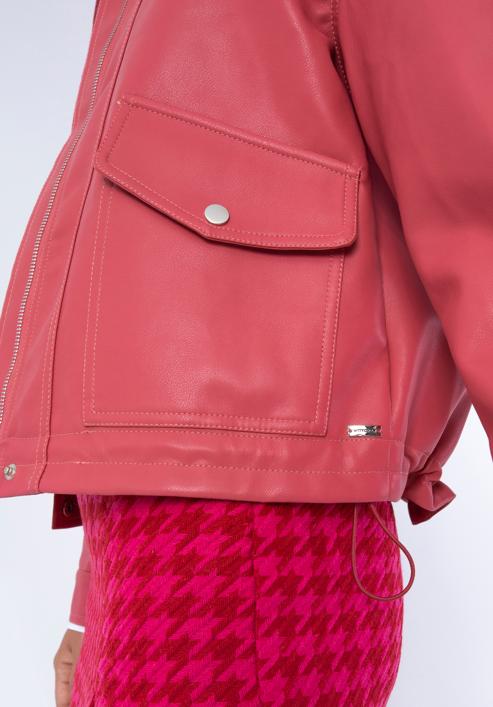 Dámská bunda z ekologické kůže s velkými kapsami, růžová, 97-9P-105-P-XL, Obrázek 21