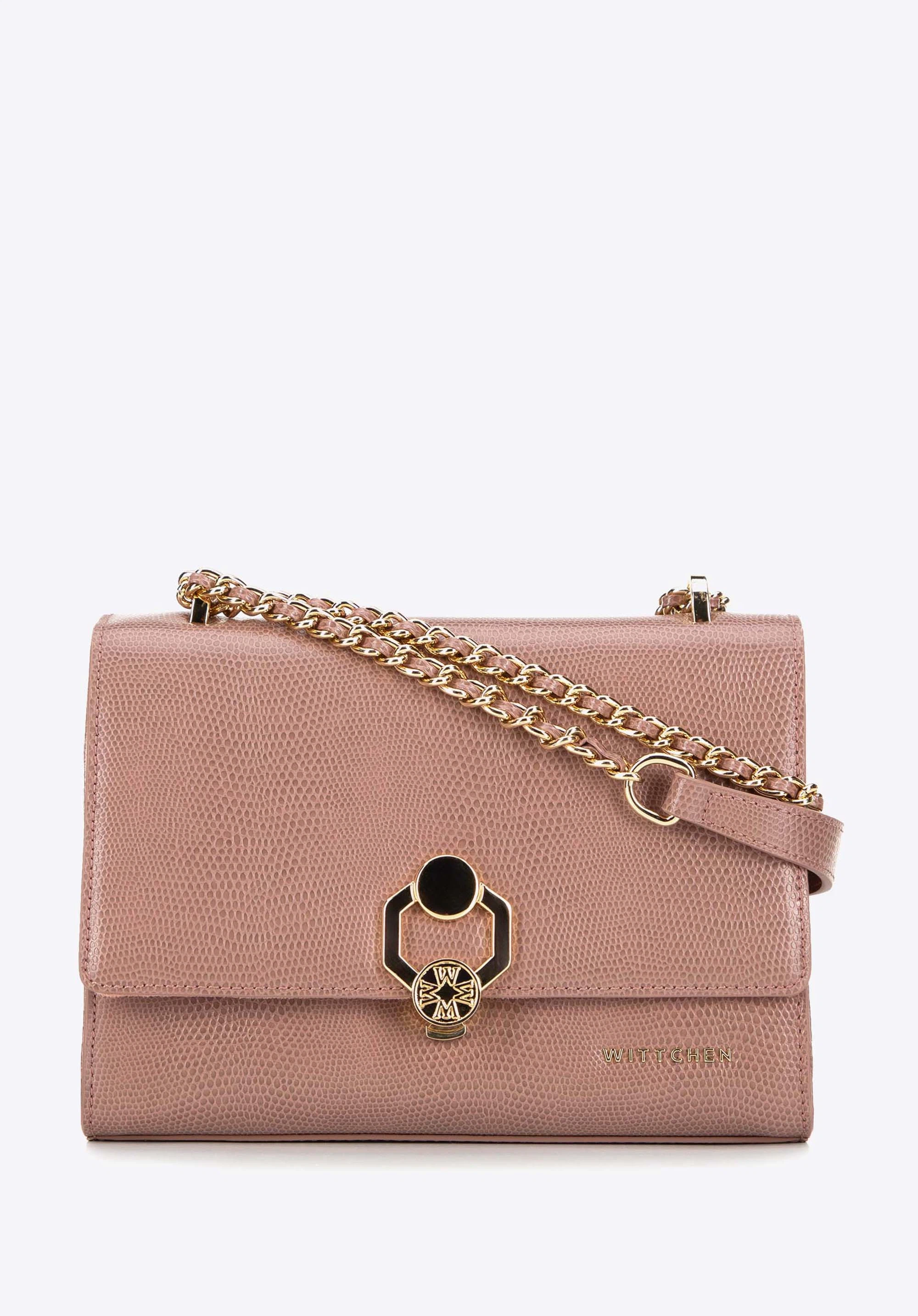 Dámska crossbody kabelka z kože s reliéfom jašterice, ružová, 99-4E-626-P, Obrázok 1