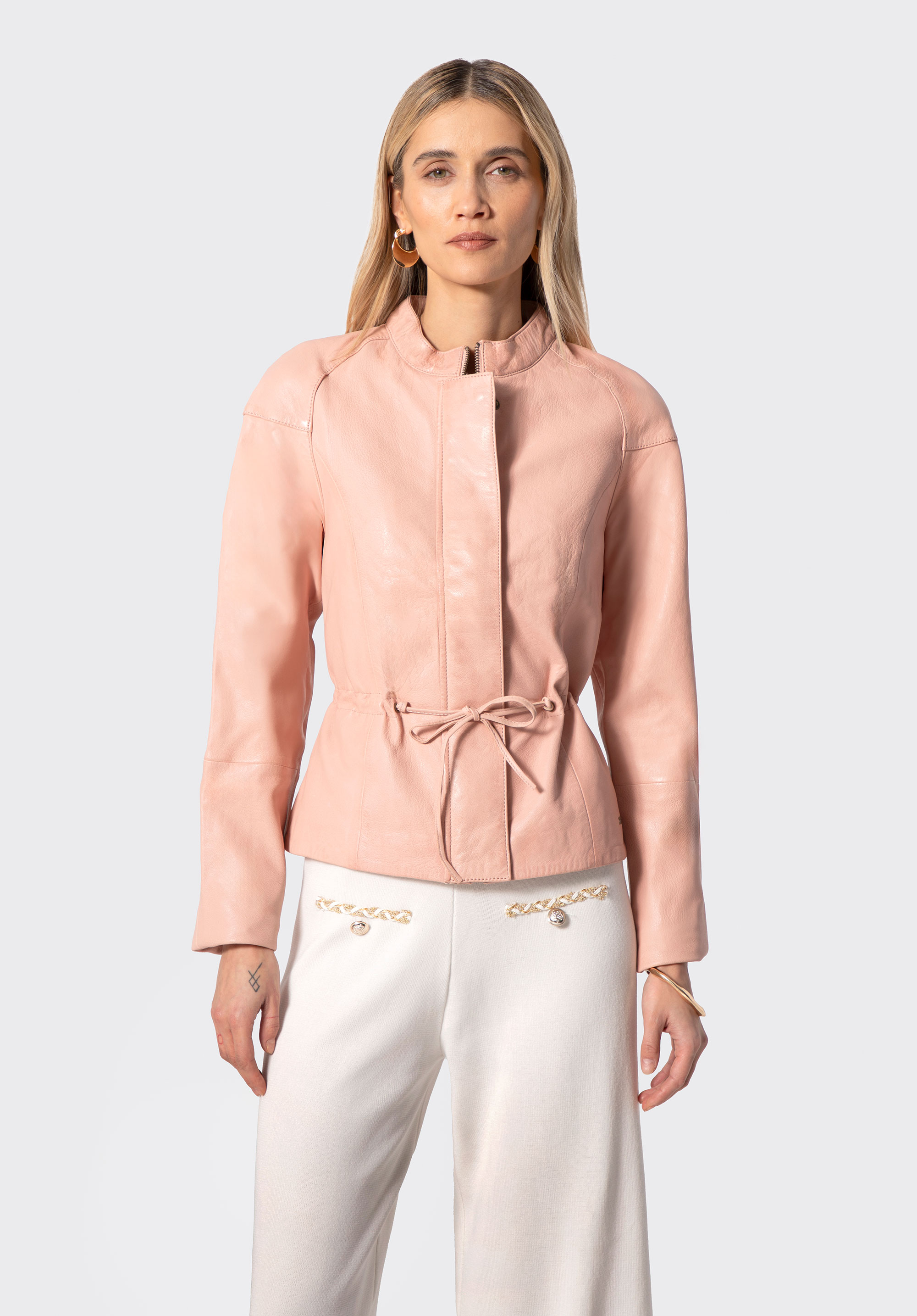 Dámska kožená bunda, ružová, 100-09-402-P-M, Obrázok 1