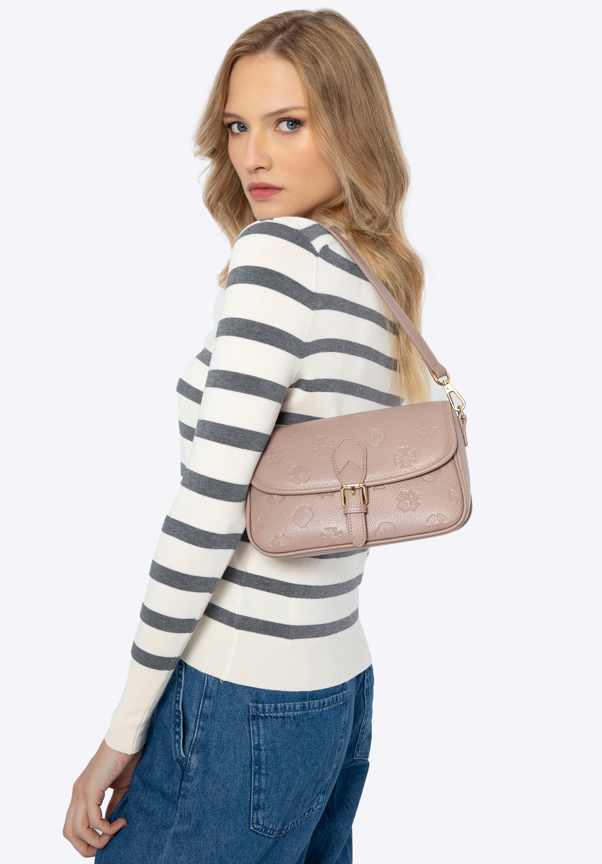 Dámská malá kožená kabelka monogram, růžová, 99-4E-615-P, Obrázek 1