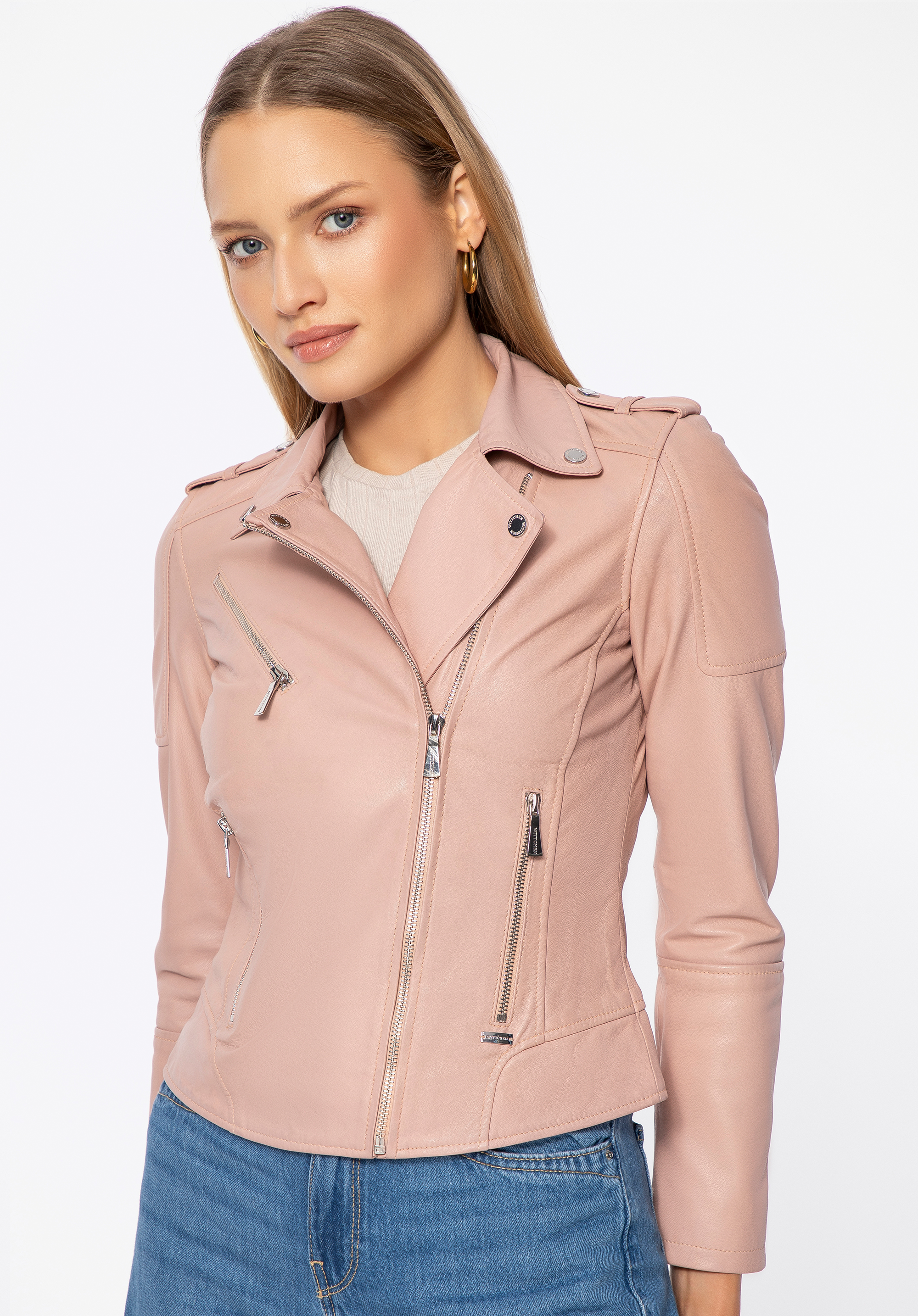 Dámska motorkárska bunda z ovčej kože, ružová, 100-09-900-P-L, Obrázok 1