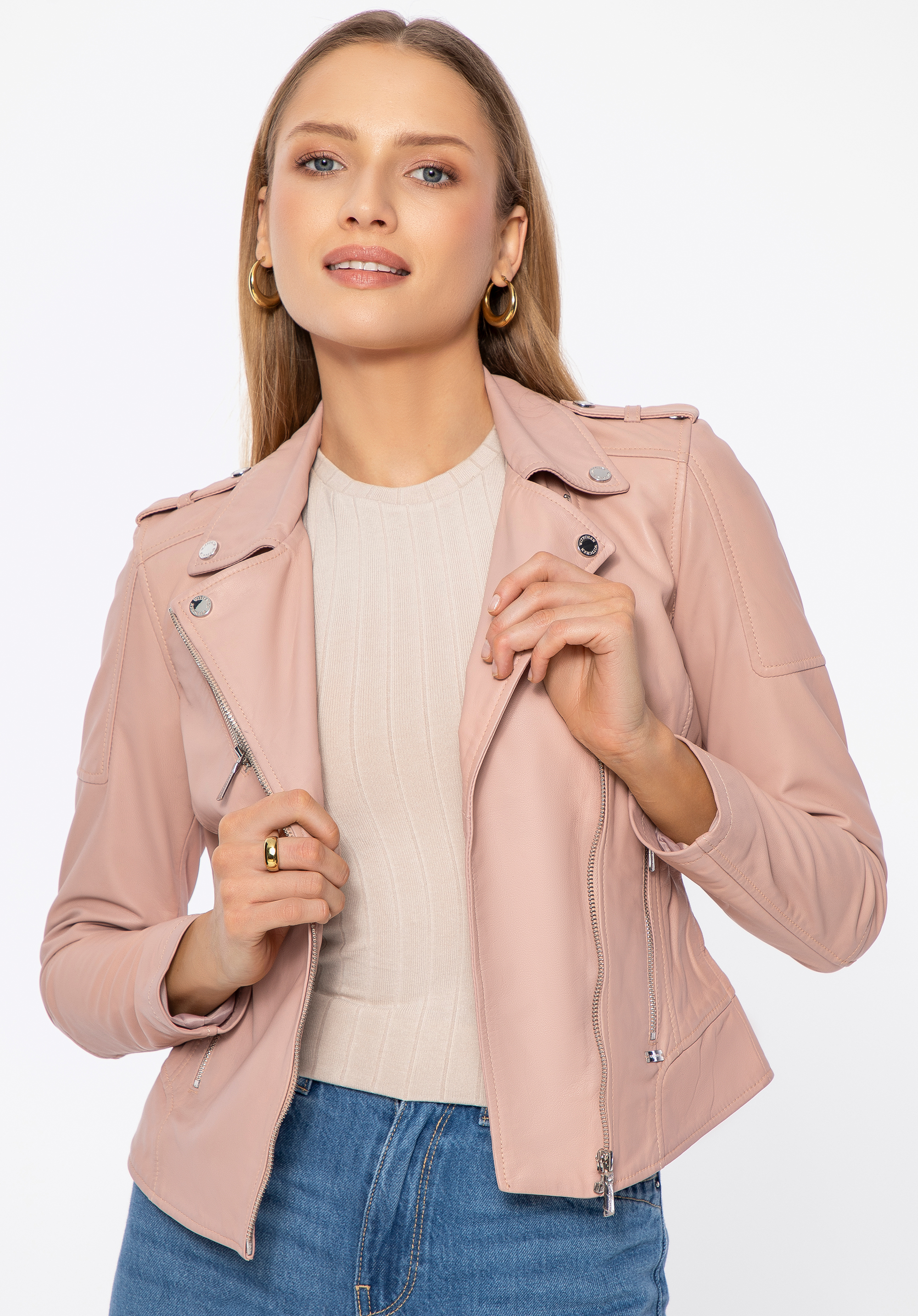 Dámska motorkárska bunda z ovčej kože, ružová, 100-09-900-P-L, Obrázok 1