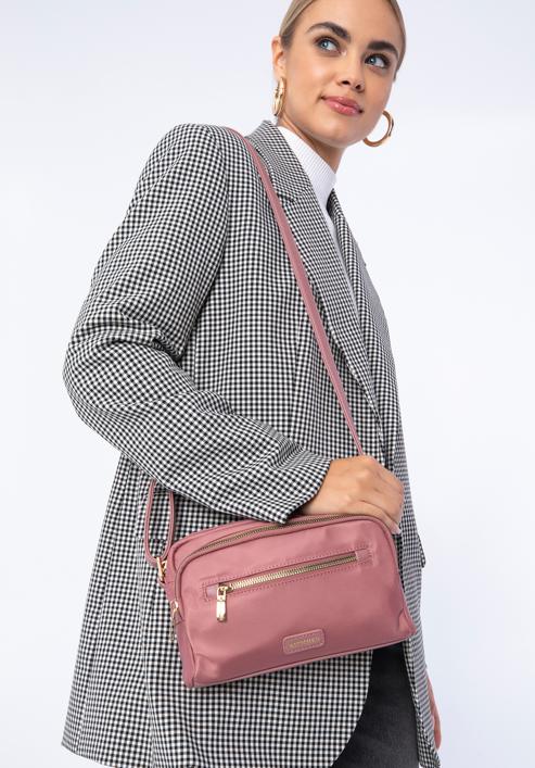 Dámská nylonová kabelka s vložkami z ekologické kůže, růžová, 97-4Y-103-P, Obrázek 15