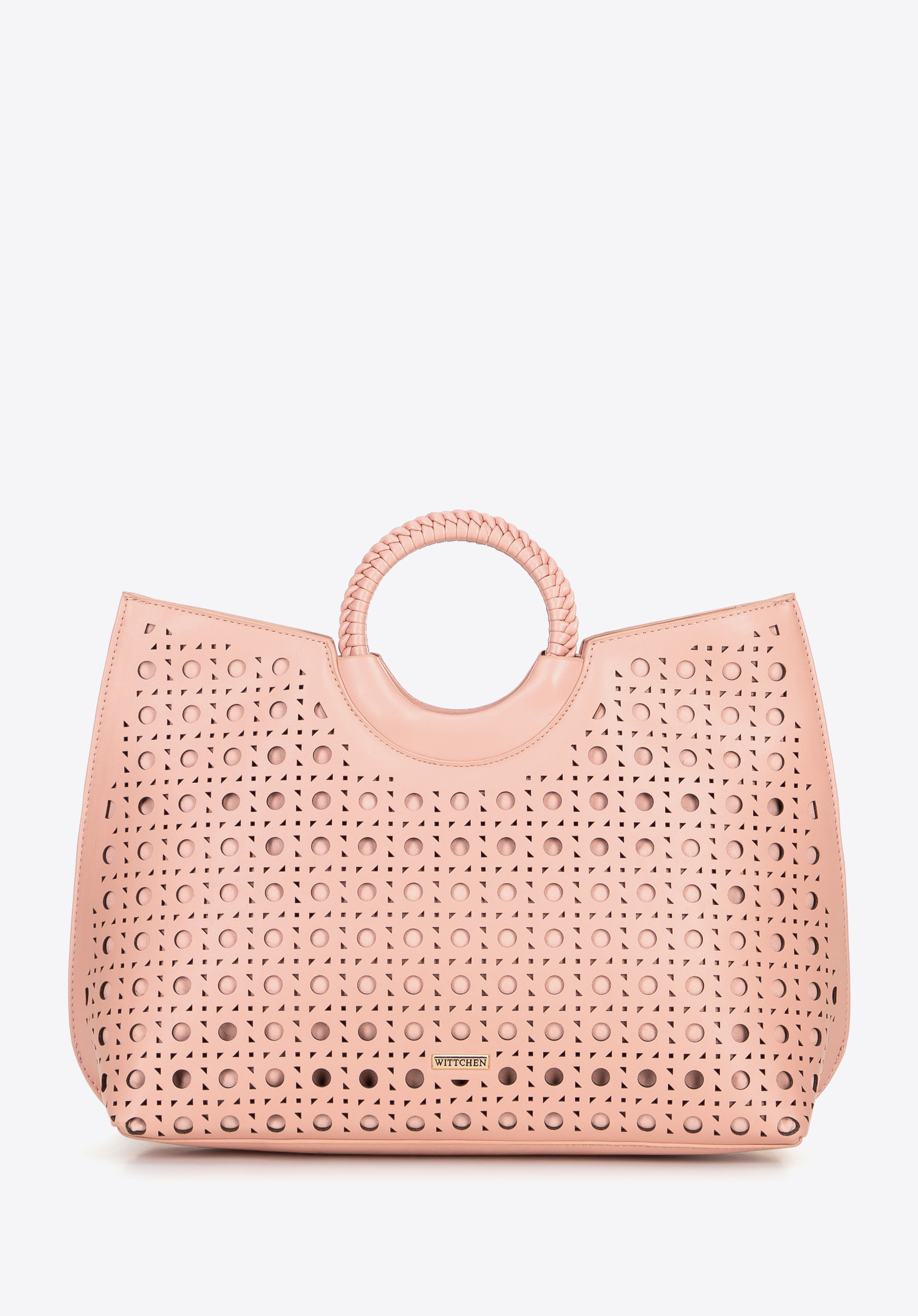 Dámská shopper taška z umělé kůže s geometrickými výřezy, růžová, 100-4Y-204-P, Obrázek 1