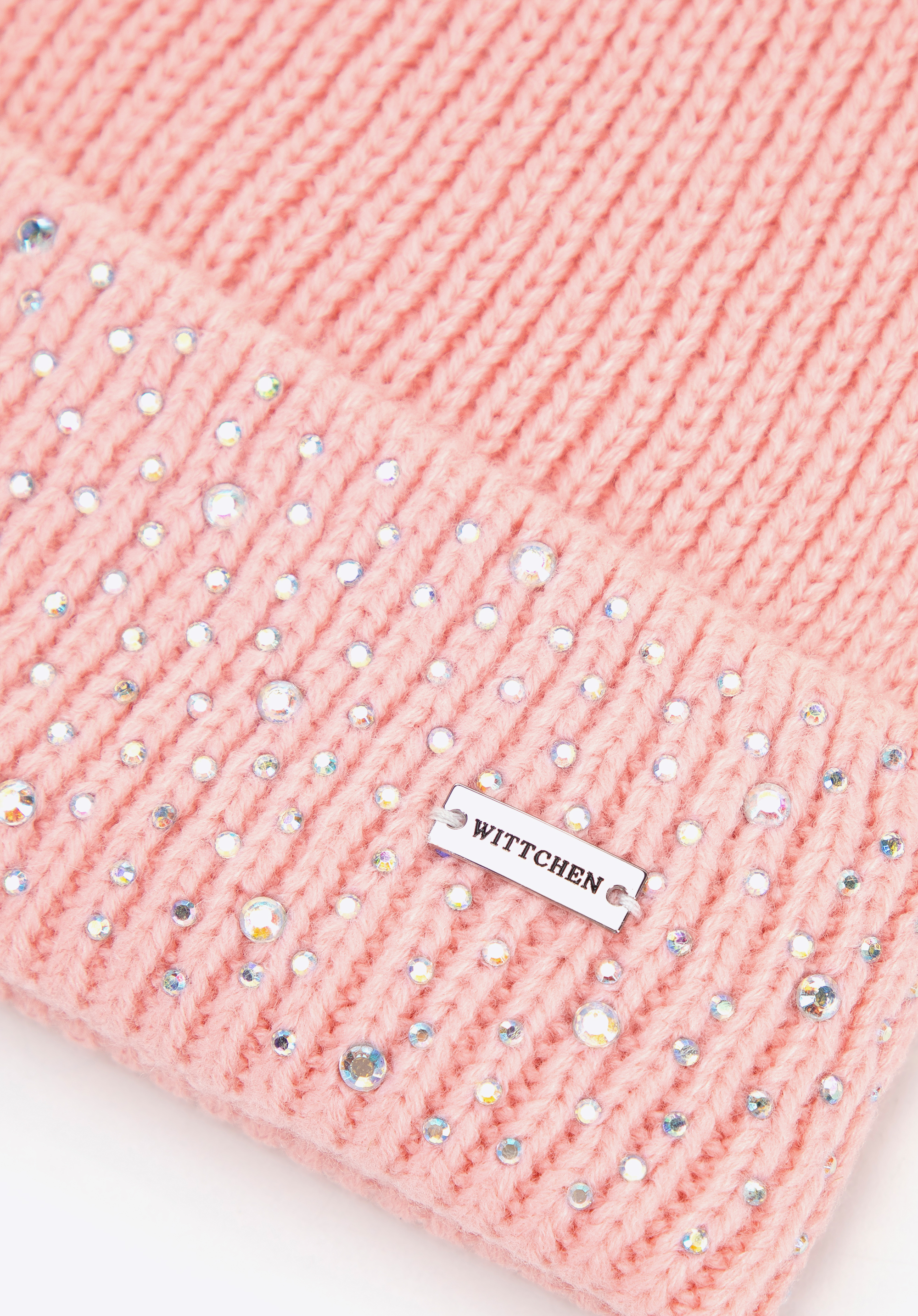 Dámská zimní čepice s kamínkovými korálky, růžová, 101-HF-204-P, Obrázek 1