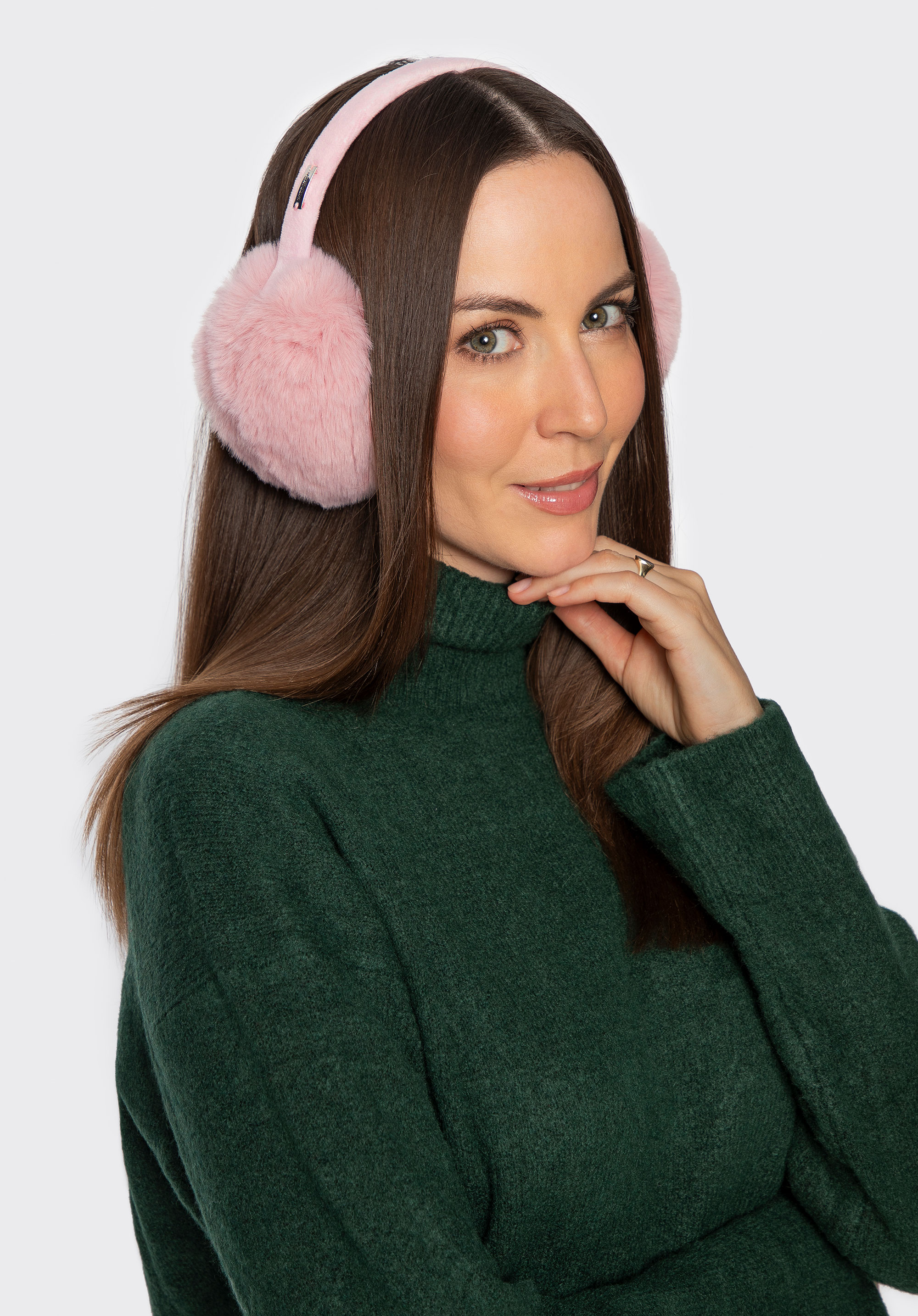 Dámské náušníky z umělé kožešiny, růžová, 101-HF-018-P, Obrázek 1