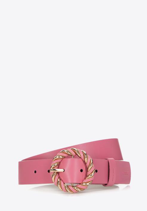 Dámský kožený pásek s kulatou sponou, růžová, 98-8D-100-1-XXL, Obrázek 1