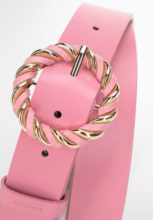 Dámský kožený pásek s kulatou sponou, růžová, 98-8D-100-F-L, Obrázek 3