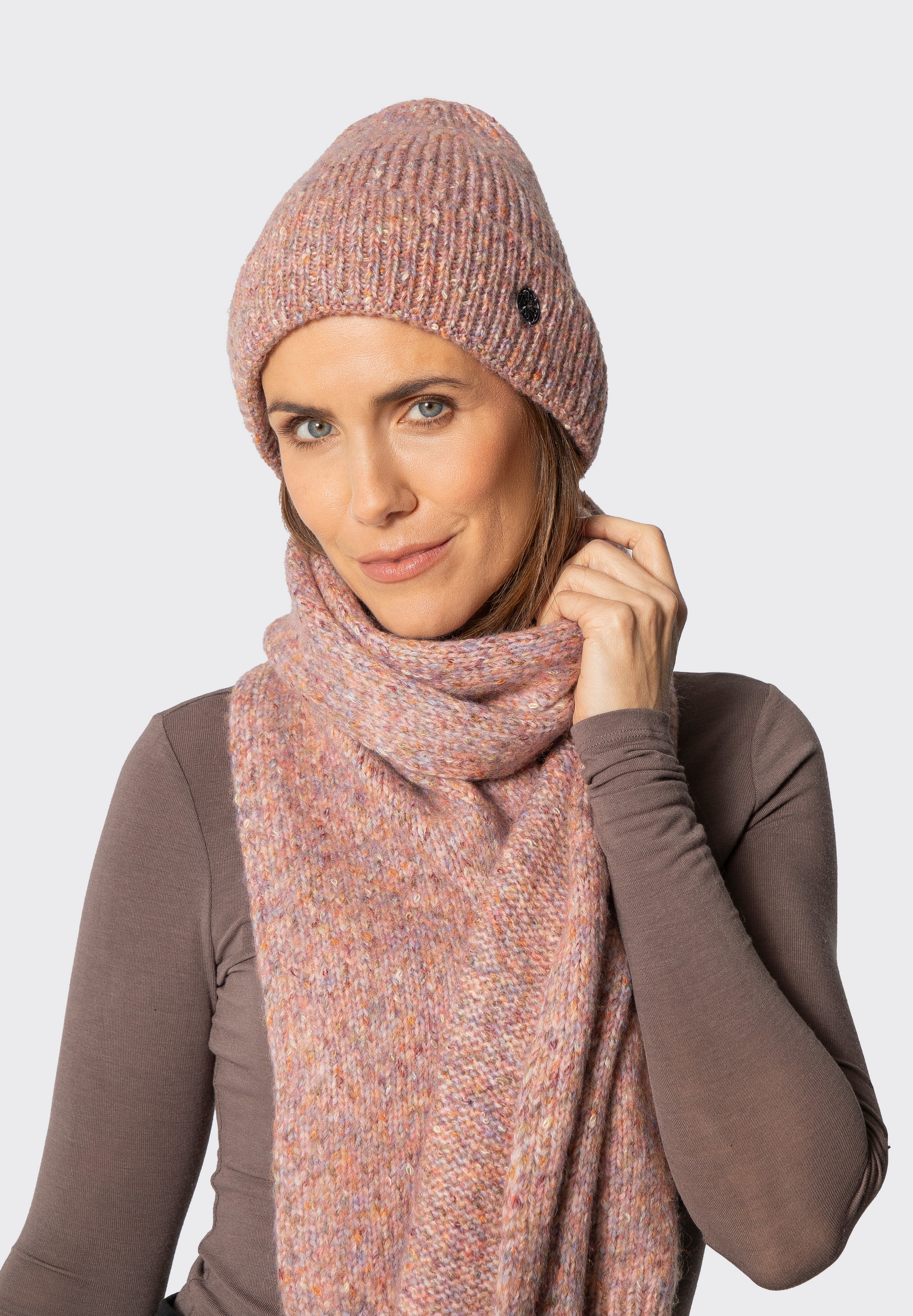 Dámský zimní set - čepice a šála, růžová, 101-SF-211-X1, Obrázek 1