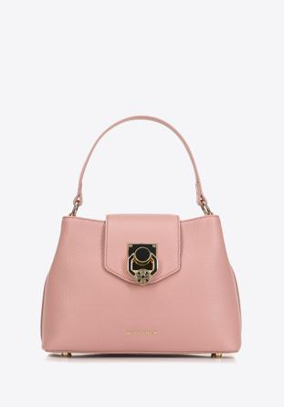 Kožená dámská kabelka s ozdobnou sponou, růžová, 98-4E-613-P, Obrázek 1