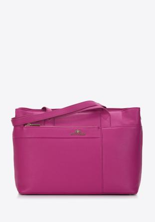 Kožená dvoukomorová kabelka s prošíváním, růžová, 97-4E-008-P, Obrázek 1