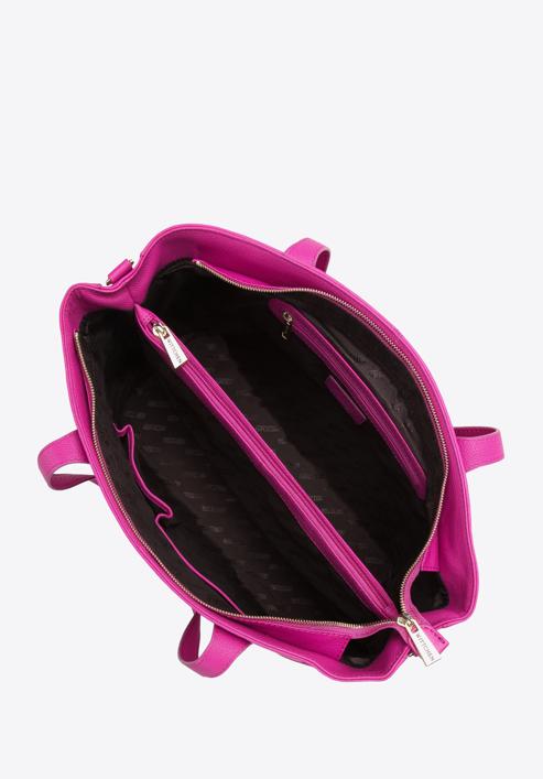 Kožená dvoukomorová kabelka s prošíváním, růžová, 97-4E-008-4, Obrázek 4