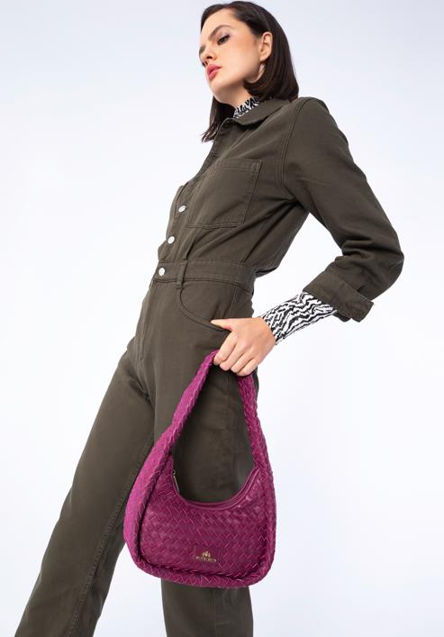 Malá dámská kabelka vyrobená z tkané kůže, růžová, 97-4E-510-1, Obrázek 16